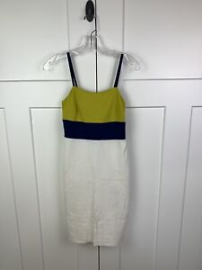 Banana Republic Size 00 Petite Color Block Dress Sheath Cotton White Knee Length