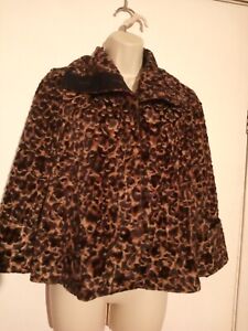 Etcetera Black Brown Beige Textured Faux Fur Grosgrain Trim Jacket Women Sz8