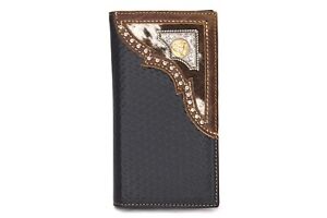 Western Bifold Wallet Black Checbook Genuine Leather Rooster Wallet Studs