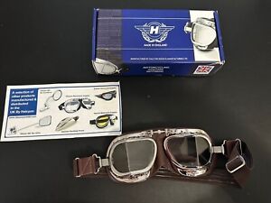 Halcyon Classic Goggles MK49 Mark49 Motorcycle Motorbike Goggles Brown Leather