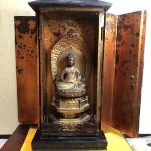 AMIDA NYORAI BUDDHA Amitabha Statue with ZUSHI 20.4 inch 19TH C Japanese Antique
