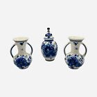 Elesva Holland Miniature Bud Vases Ginger Jar Cobalt Blue White Floral Set  Of 3