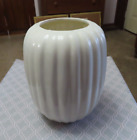 Vintage Soft White Large Pottery Vase Ribbed