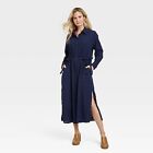 Women's Long Sleeve Cinch Waist Maxi Shirtdress - Universal Thread Navy Blue L