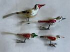 Vintage Clip On Bird Ornament Lot of 4 Mercury Glass Large and Small Colorful