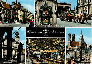 Munich Landmarks Postcard: Hofbräuhaus, Feldherrnhalle, Glockenspiel