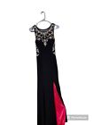 Betsy Adam Black long gown size 2 Bing Pink lining Slit NWOT Sheer Top Prom