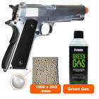SR1911 Metal 350FPS Green Gas Blowback GBB Airsoft Pistol Handgun Silver Bundle