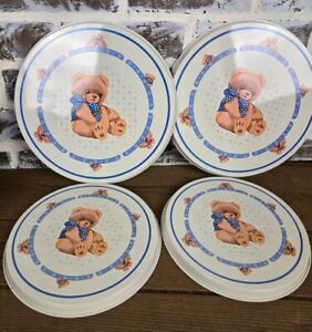 Tienshan Country Teddy Bear Stove Top Burner Covers Set Of 4 Blue Bow Aluminum
