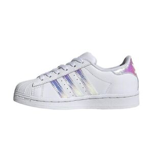 New Adidas Superstar J Classic White Iridescent Shoe FV3139 Size Yth 4.5 / Wmn 6