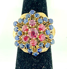 Vintage Retro 14k Solid Gold Basket Pyramid Of Sapphires And Rubies Ring Sz 5.50