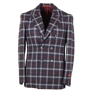 Isaia 'Soft Shetland' Gray-Red Check Wool-Cashmere Sport Coat 40S (Eu 50C)
