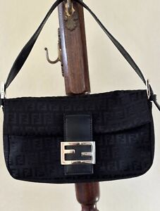Vintage Fendi Baguette Black Shoulder Bag Canvas