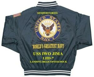 USS IWO JIMA LHD-7 LANDING HELICOPTER DOCK EMBROIDERED SATIN JACKET(BACK ONLY)