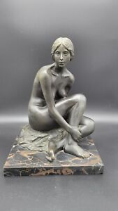New ListingBernardo Balestrieri Painted Bronze, Woman Sitting on Rock, Signed