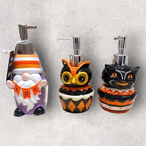 Johanna Parker Design Soap Lotion Dispenser Halloween Owl Black Cat Set Of 3 X3