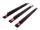 ABN Red Aluminum SAE Socket Organizer Holder Rail & Clip 3pc Set 1/4