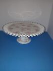 FENTON SILVERCREST MILKGLASS FOOTED CAKE PLATE/STAND W HP PINK ROSES