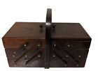 New ListingVtg Accordion Style Wooden Sewing Box Brown Expandable 3 Tiered  16.5