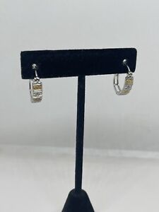 Sterling Silver 925 & Gold  Small Hoop Earrings With 1 Tiny Diamond