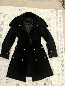 Women’s Bebe Black Wool Trench Coat Sz XS