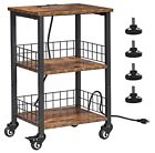 Industrial Rolling End Table with Ports Small Side Table on Wheels Rustic Brown