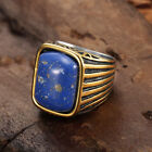 Vintage Blue Stone Wedding Ring Stainless Steel Retro Men's Ring Gift Size 7-15