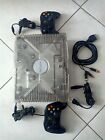 Microsoft Xbox Classic Original Crystal  Console  2 black controllers & Cables