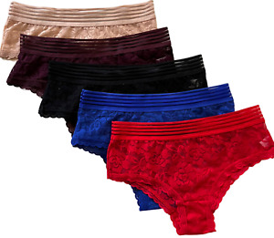 Lot 5 Women Bikini Panties Brief Floral Sexy Lace Cotton Underwear (#F153)