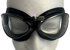 Aviator Motorcycle Goggles Gunmetal Plated Black Leather Clear Lens France (New)