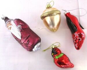 4 Christmas Ornaments Glass Santa Acorn High Heel Bird Holiday