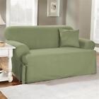 Sure Fit cotton duck Loveseat size slipcover sage green washable t cushion