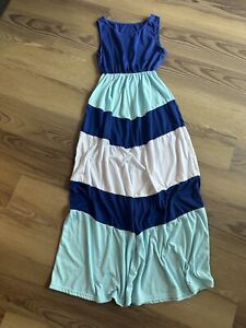 New Colorblock Blue Summer Cotton Dress Long Sundress S XS Maxi