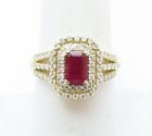 NEW 14K Yellow Gold Emerald Cut Ruby & ~1/2CTW Diamond Halo Ring ~Retails $4,350