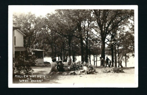 Arnolds Park Iowa IA 1925/30s RPPC Miller Bay Hotel, West Lake Okoboji, Old Auto