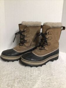 SOREL Mens Caribou Waterproof Winter Boots NM1000-238 Sz 11 Brown Leather Bruno