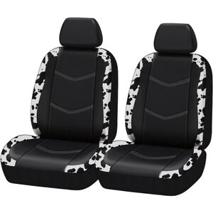 CAR SEAT COVERS FRONT Universal Fit Cow Print Pattern Faux Leather Set of 2
