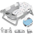 Collapsible Baby Bathtub for Newborn with Thermometer & 1 Soft Floating Cushion