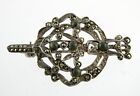 Vintage Sterling Silver Celtic Connemara Marble and Marcasite Dagger Pin Brooch