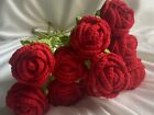 Crochet Knitted Red Rose Flower Bouquet New Handmade Gift For Her