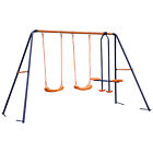 Metal Kids Play Swing Set W/ 2 Seats 1 Glider Outdoor Playground 440lbs Capacity
