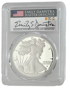 New Listing2022-S PCGS PR70DCAM SILVER EAGLE FIRST DAY OF ISSUE SIGNED DAMSTRA FLAG LABEL