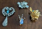 Vintage Jewelry Lot Of 4 Brooches Various Materials See Pics For Details J8