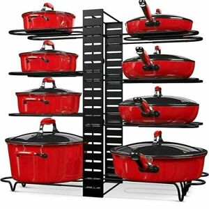 Pots and Pans Organizer for Cabinet 8 Tier Adjustable Pot and Pan Organizer Rack