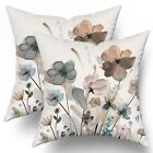 New ListingTeal Brown Cream Grey Floral Throw Pillow Covers 18x18 In Watercolor Tan Gray...