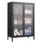 Metal Locker Storage Cabinet with Glass Doors,Fluted Glass Cabinet