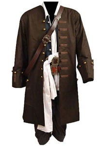Pirates of the Caribbean Cosplay Jack Sparrow Full Suit Costume Outfit Coat Hot