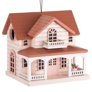 NEW! OUTDOOR HAND MADE BIRDHOUSE - BIRD COTTAGE PERCH - OCEAN BUNGALOW RED ROOF