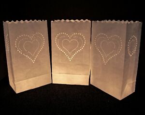 50 Luminary Bags - White - Heart of Hearts Design - Wedding Party Luminaria Bag