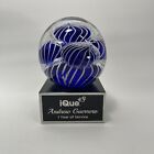 Globe Art Glass Award Gift Paperweight Blue And White Orbs 5 inch